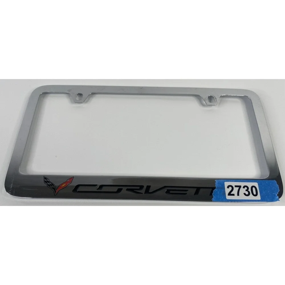 C7 Corvette License Plate Frame w/Crossed Flags Logo - Chrome